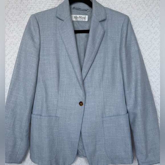 Max Mara Emy Blazer Sky Blue Silk Linen Wool – Size 8 - Picture 3 of 11
